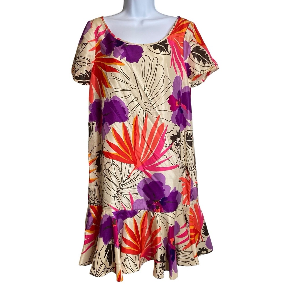 Kate Spade Silk Shift Dress Sz 10 Tropical Floral Preppy Coastal Chic Resortwear